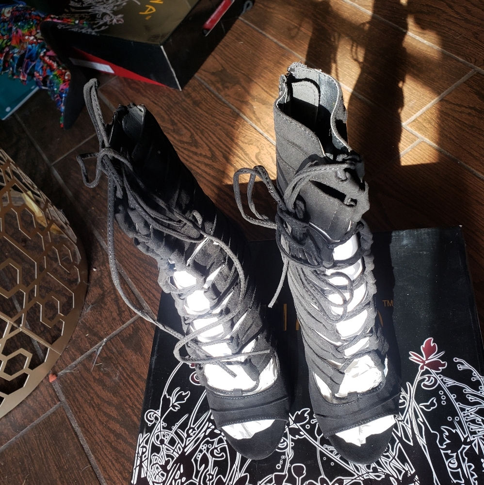 Lace Up Open Toe High Heels